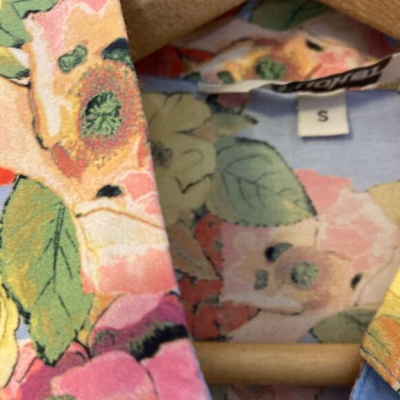 Tucker Silk Cotton Blend Button Down Collared Artsy Cottage Floral Blouse Small - Picture 5 of 10